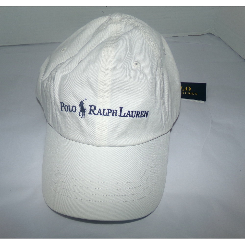 Polo Ralph Lauren Mens White Navy Blue Embroidered Logo Baseball Cap Hat OS NWT